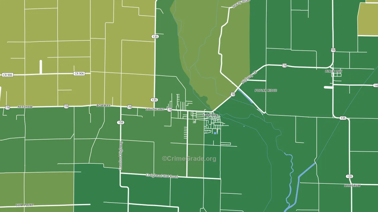 Lake City, AR Map of Vehicle Theft Rates