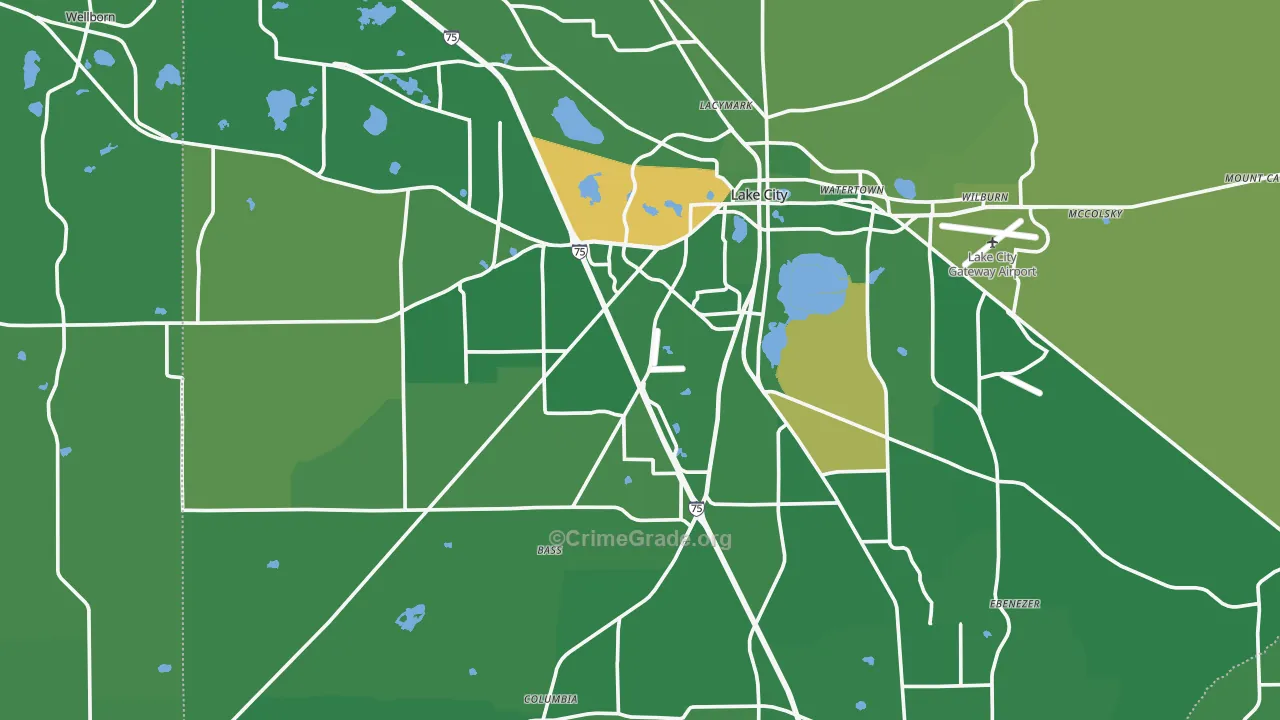 Lake City, FL Map of Vehicle Theft Rates
