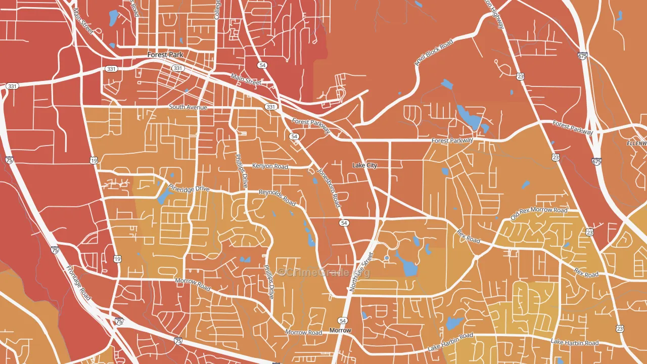 Lake City, GA Map of Vehicle Theft Rates