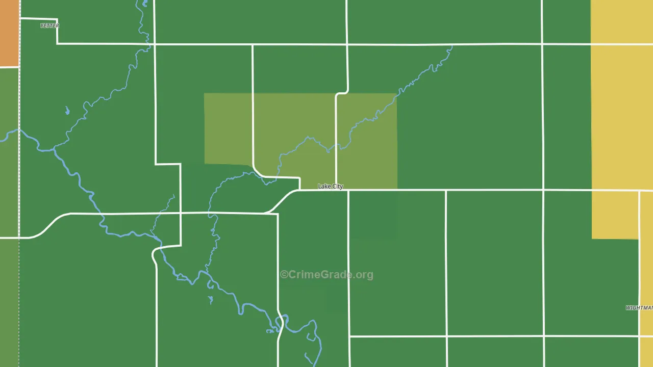Lake City, IA Map of Vehicle Theft Rates