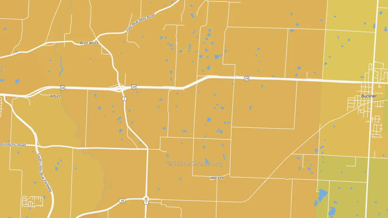 Lake City, MO Map of Vehicle Theft Rates