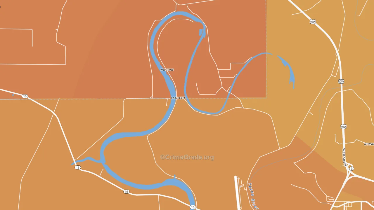 Lake City, MS Map of Vehicle Theft Rates