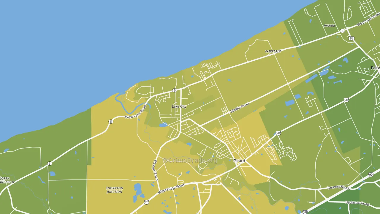 Lake City, PA Map of Vehicle Theft Rates