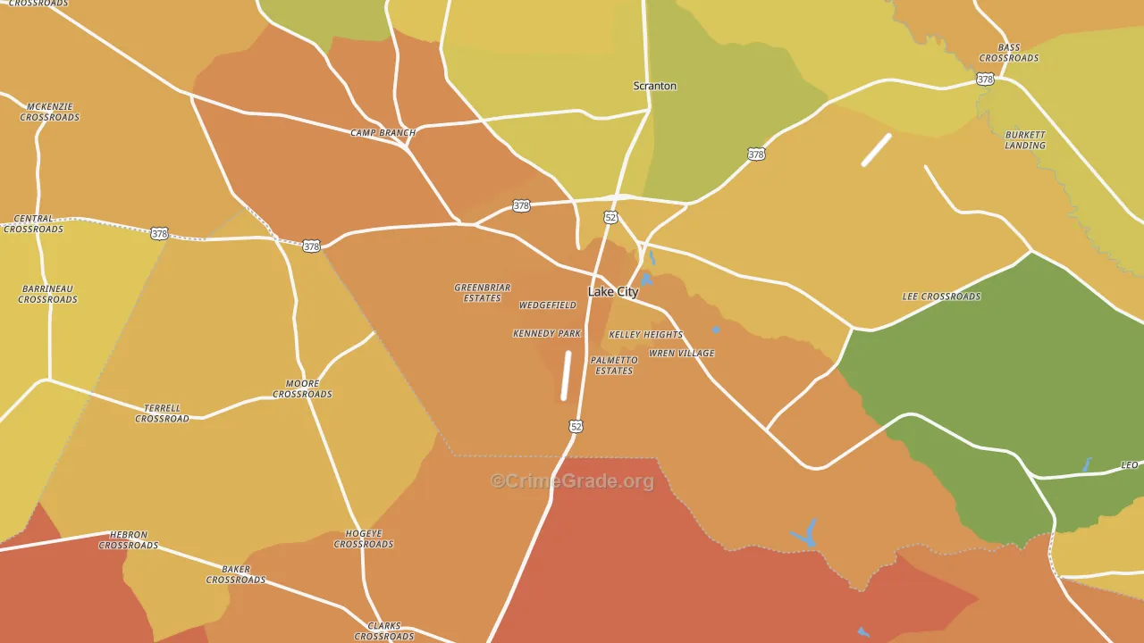 Lake City, SC Map of Vehicle Theft Rates
