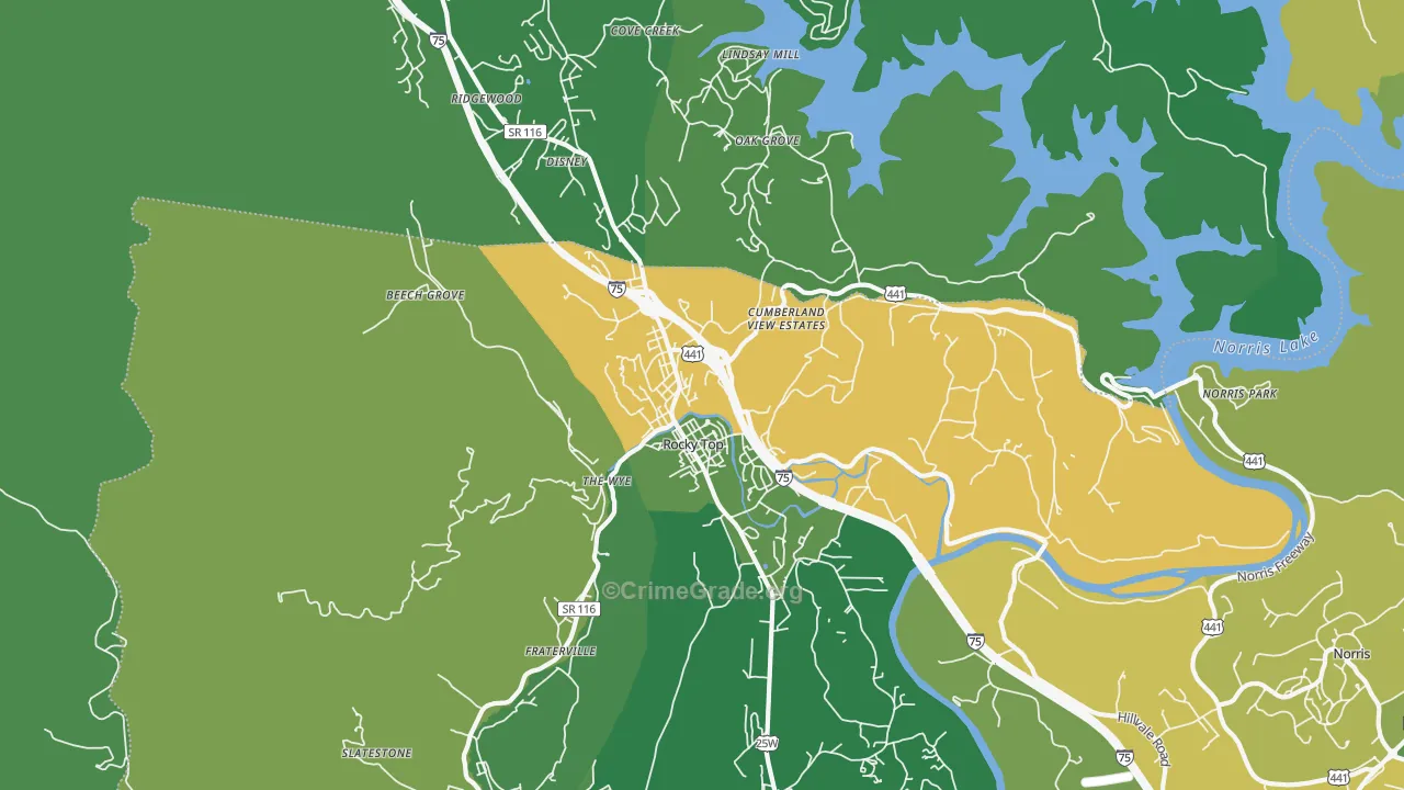 Lake City, TN Map of Vehicle Theft Rates