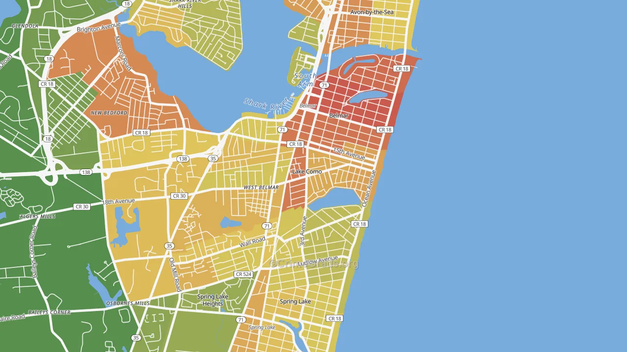 Lake Como, NJ Map of Vehicle Theft Rates