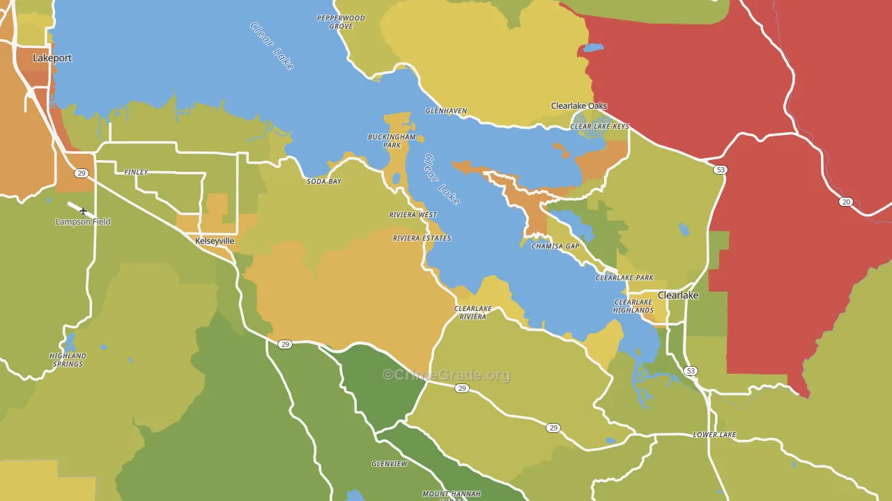 Lake County, CA Map of Vehicle Theft Rates