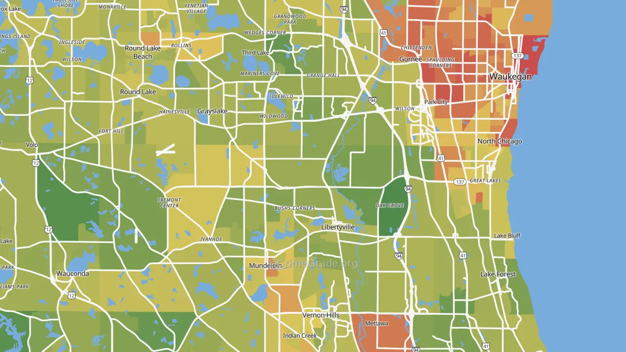 Lake County, IL Map of Vehicle Theft Rates
