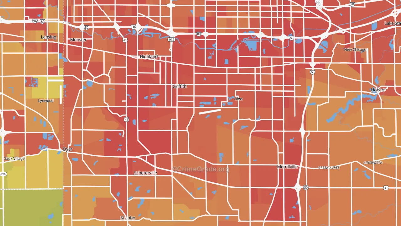 Lake County, IN Map of Vehicle Theft Rates