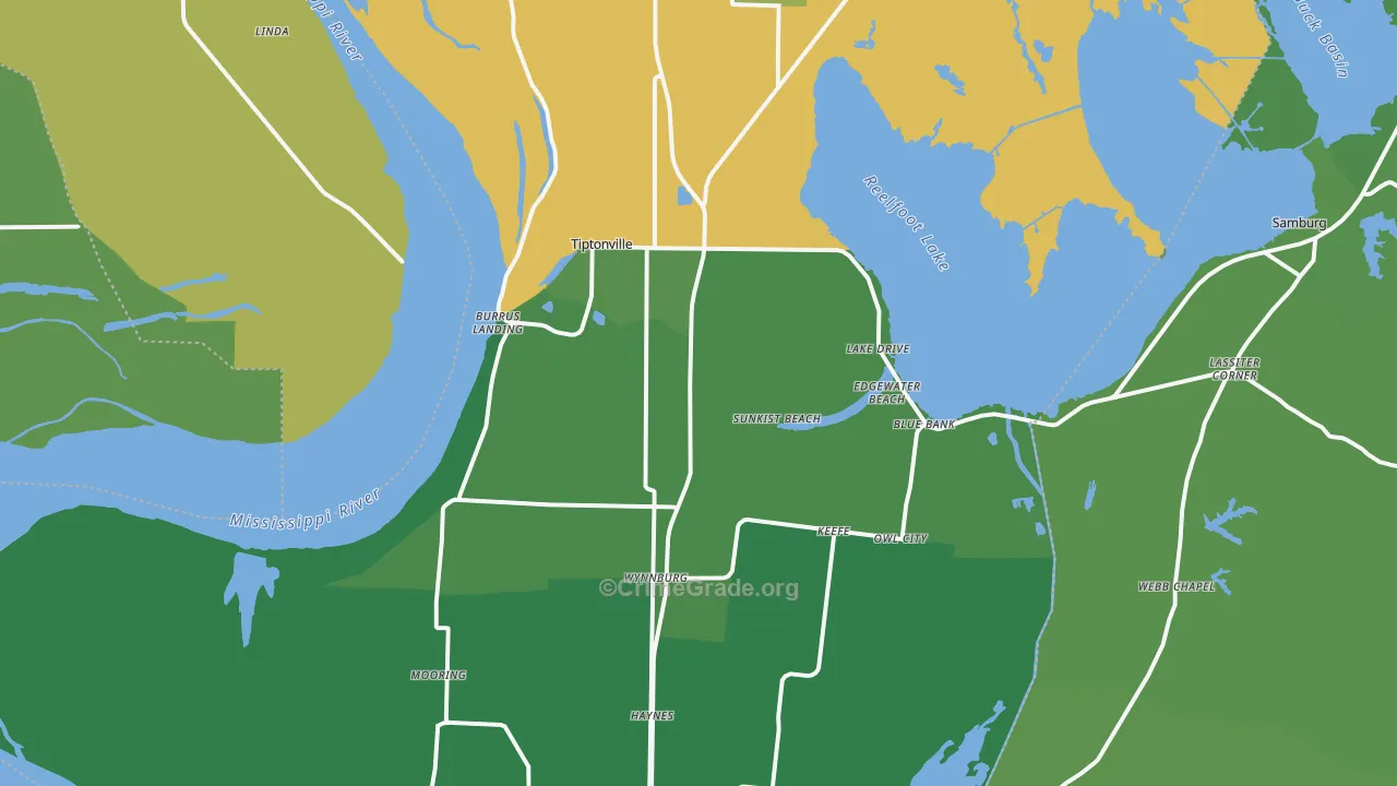 Lake County, TN Map of Vehicle Theft Rates