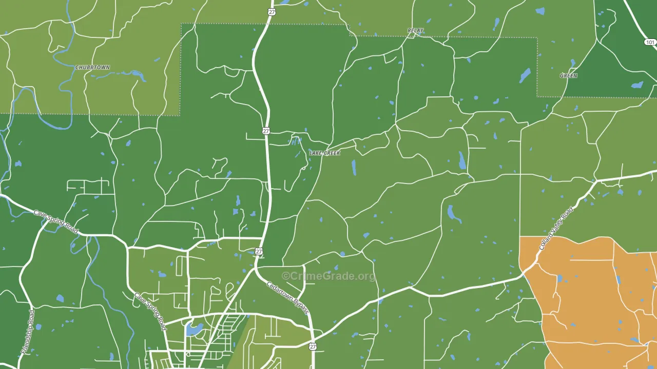 Lake Creek, GA Map of Vehicle Theft Rates