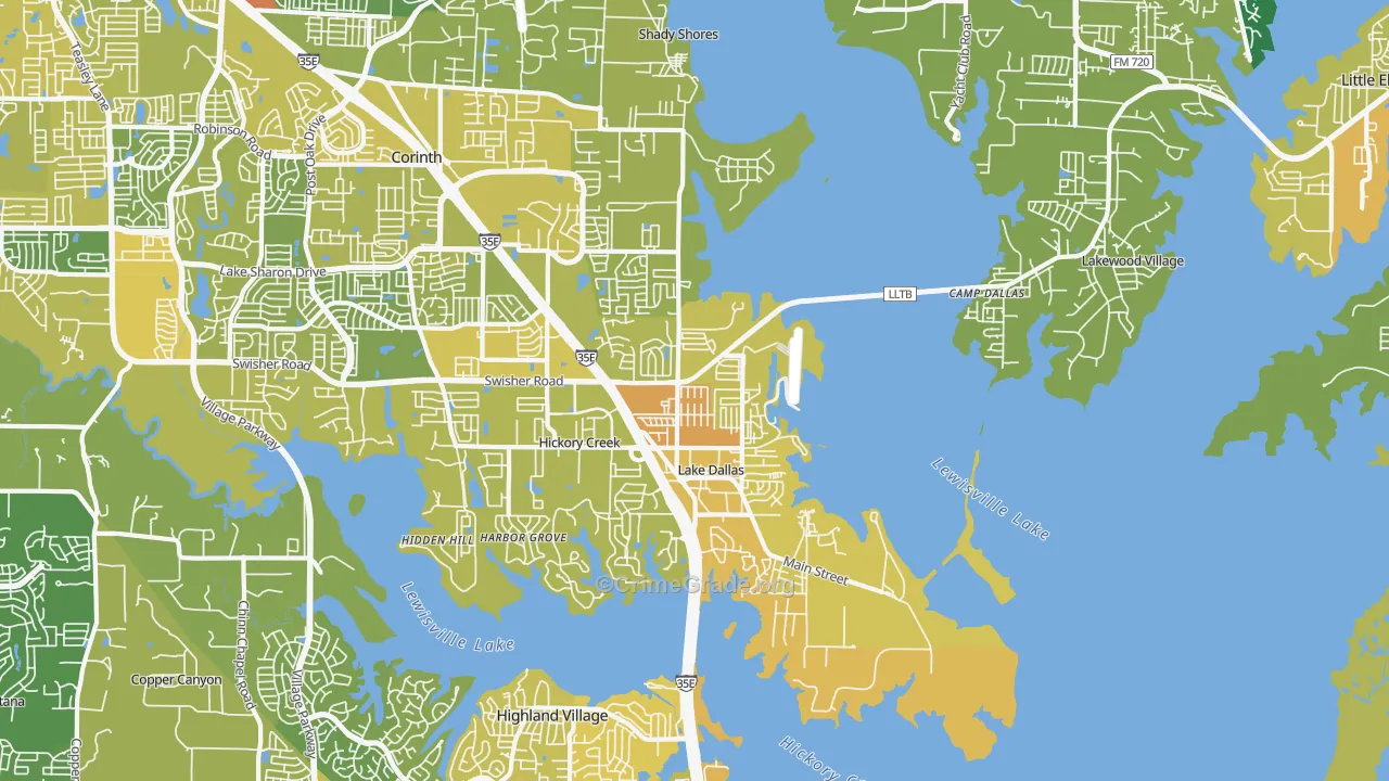 Lake Dallas, TX Map of Vehicle Theft Rates