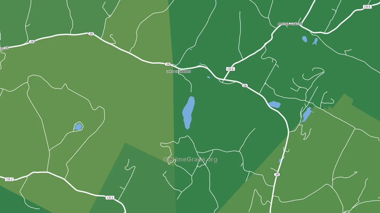 Lake Delaware, NY Map of Vehicle Theft Rates