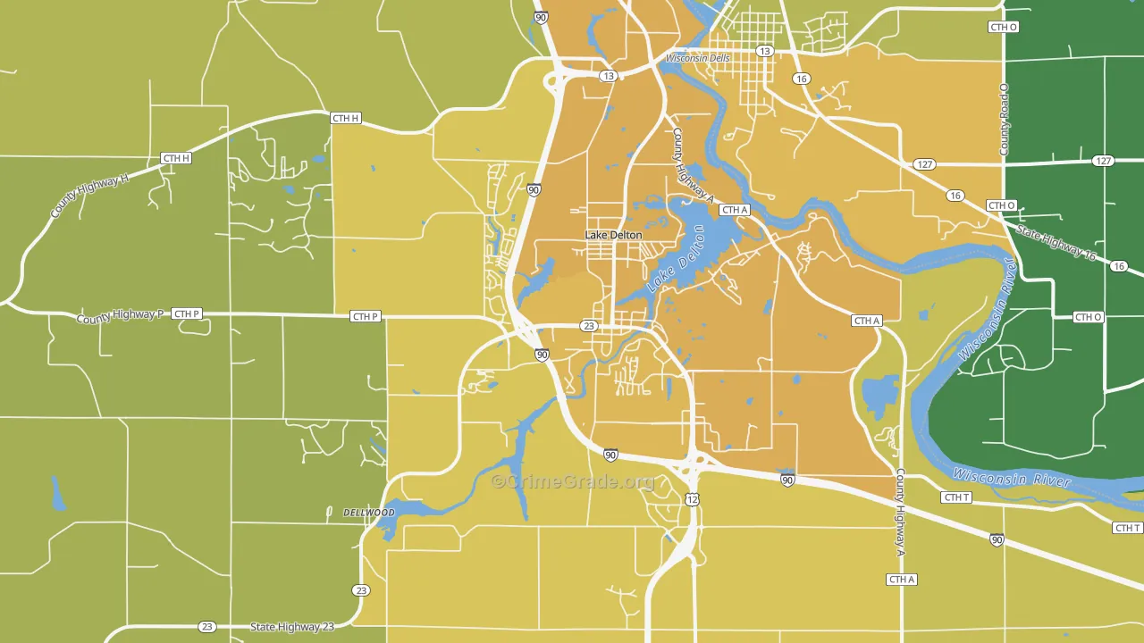 Lake Delton, WI Map of Vehicle Theft Rates