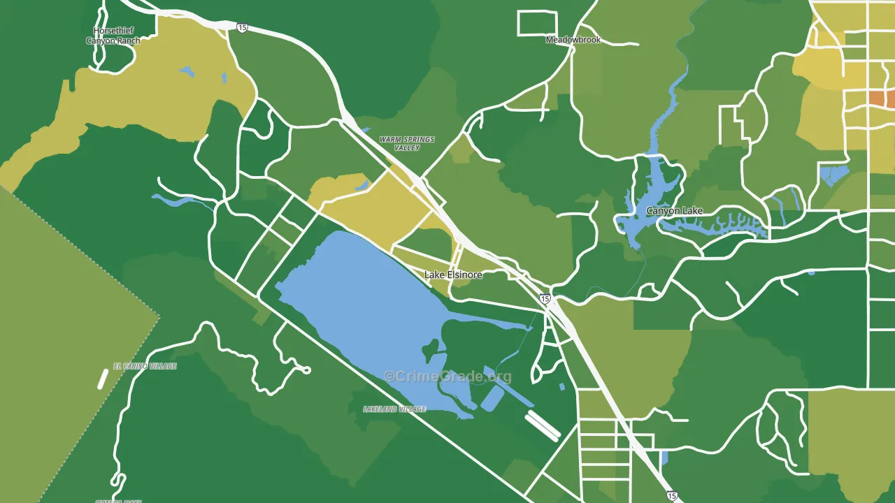 Lake Elsinore, CA Map of Vehicle Theft Rates