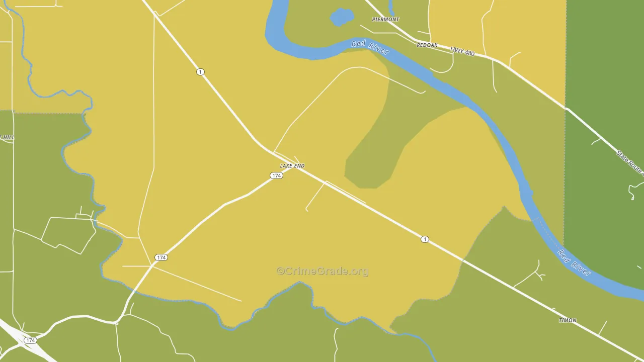 Lake End, LA Map of Vehicle Theft Rates