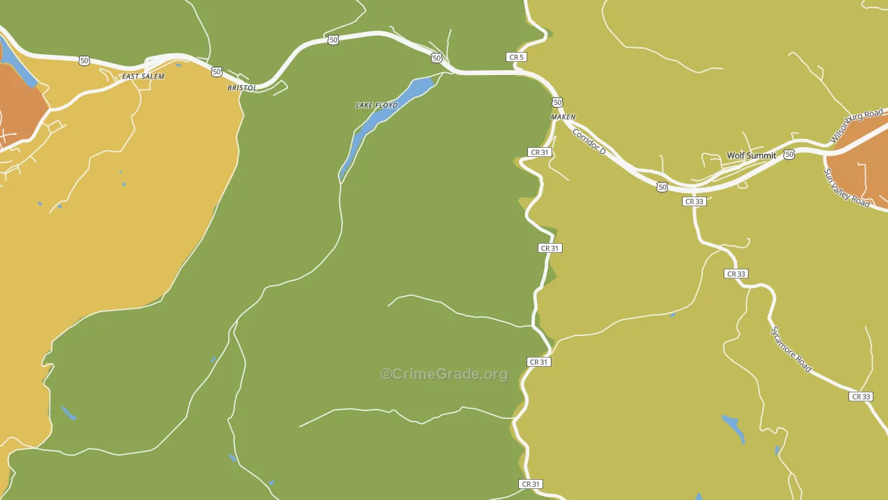 Lake Floyd, WV Map of Vehicle Theft Rates