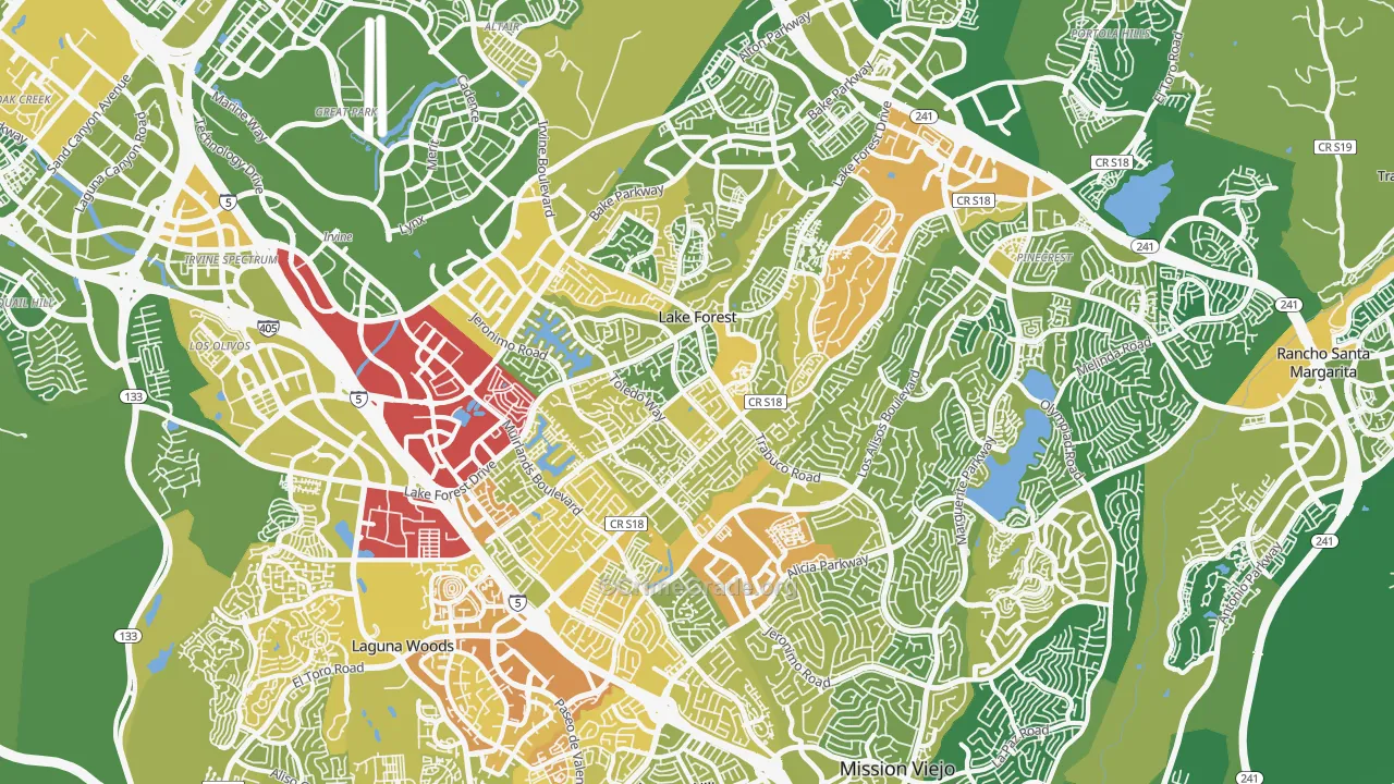 Lake Forest, CA Map of Vehicle Theft Rates