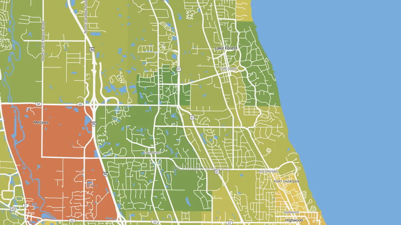 Lake Forest, IL Map of Vehicle Theft Rates