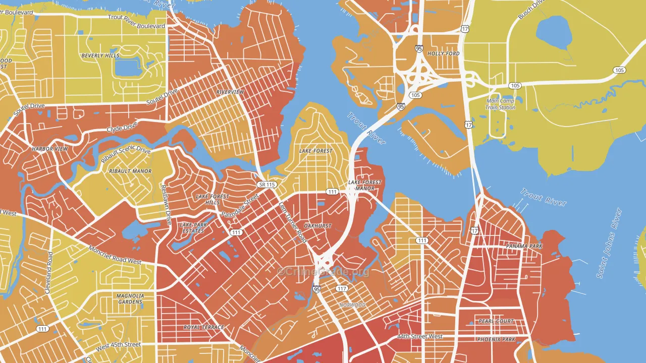 Lake Forest, Jacksonville, FL Map of Vehicle Theft Rates
