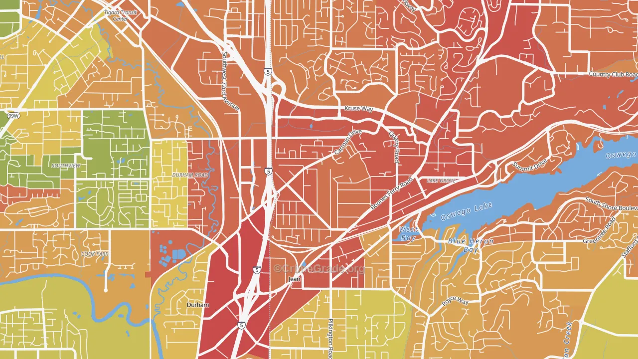 Lake Forest, Lake Oswego, OR Map of Vehicle Theft Rates
