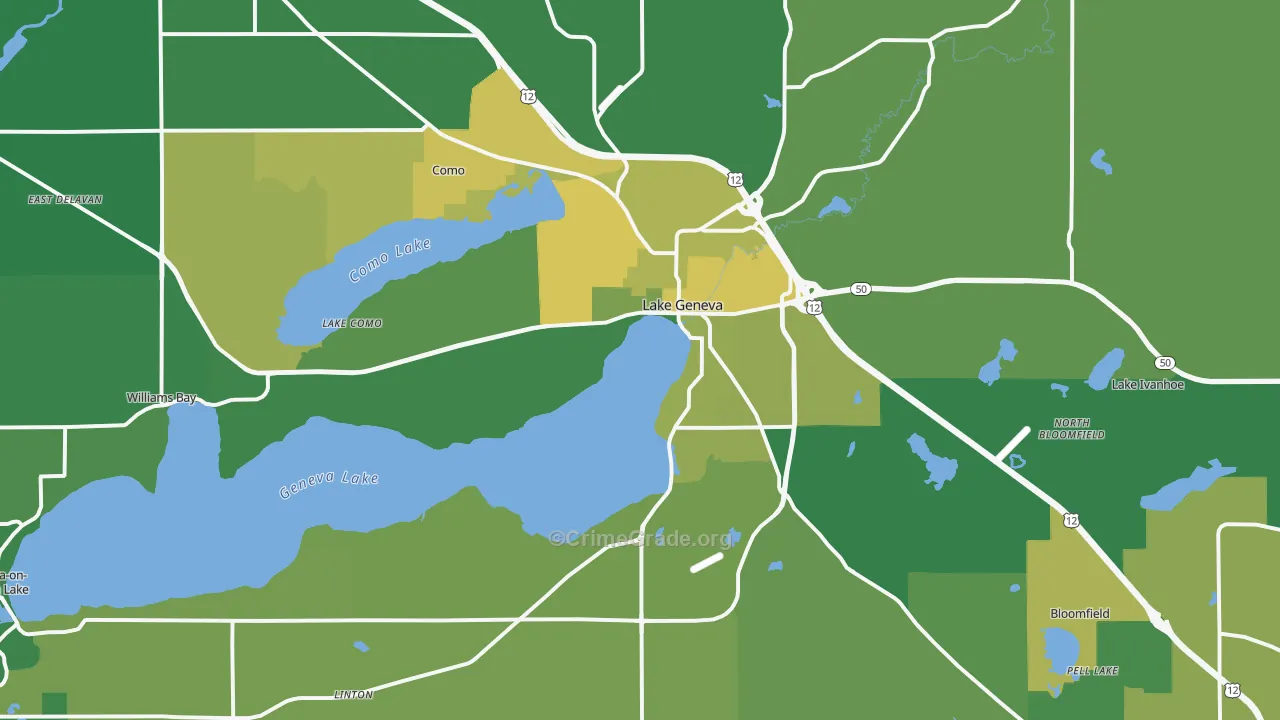 Lake Geneva, WI Map of Vehicle Theft Rates