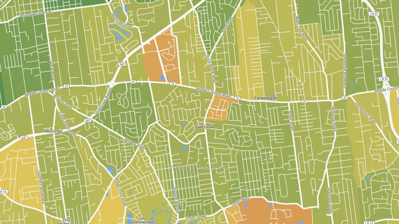 Lake Grove, NY Map of Vehicle Theft Rates