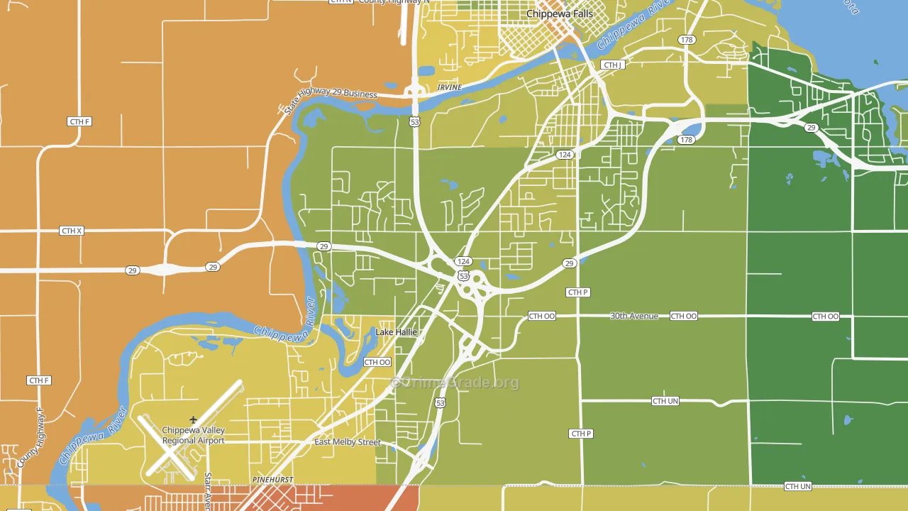 Lake Hallie, WI Map of Vehicle Theft Rates