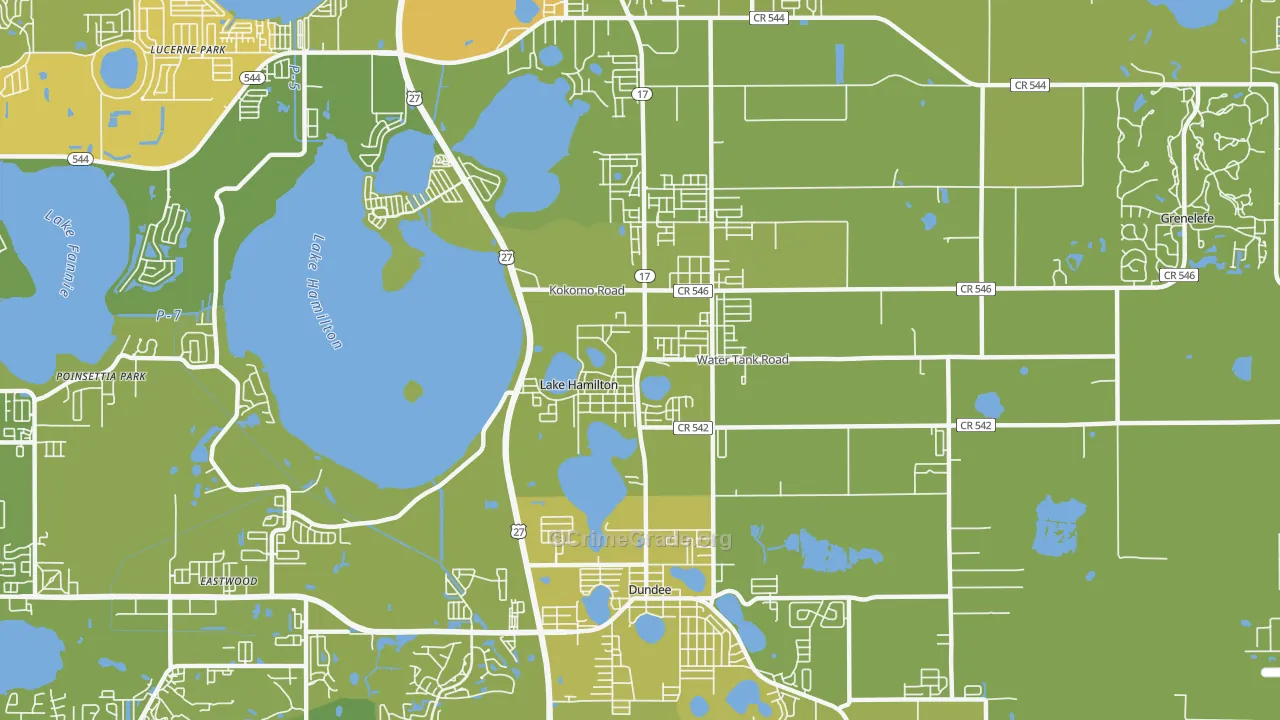 Lake Hamilton, FL Map of Vehicle Theft Rates