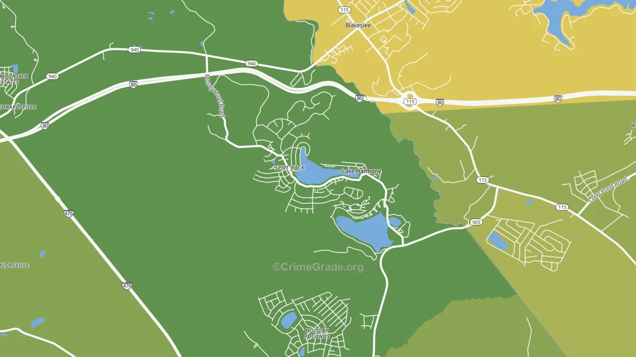 Lake Harmony, PA Map of Vehicle Theft Rates