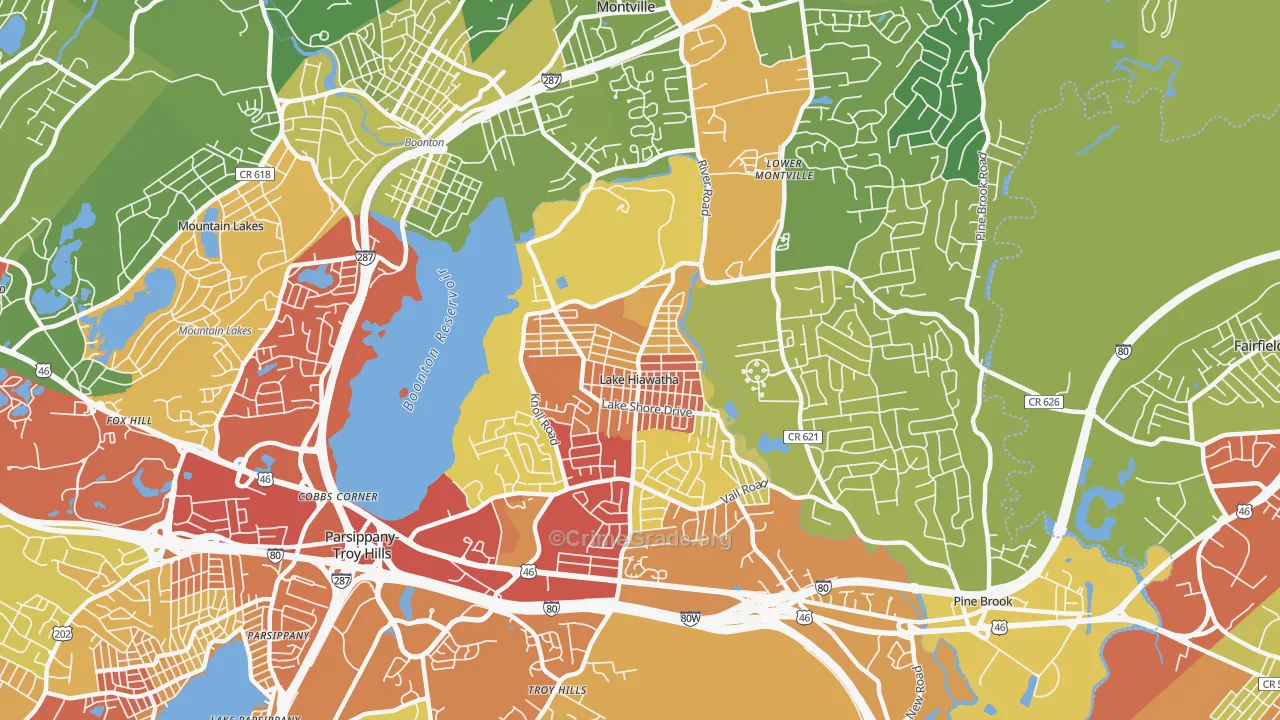 Lake Hiawatha, NJ Map of Vehicle Theft Rates