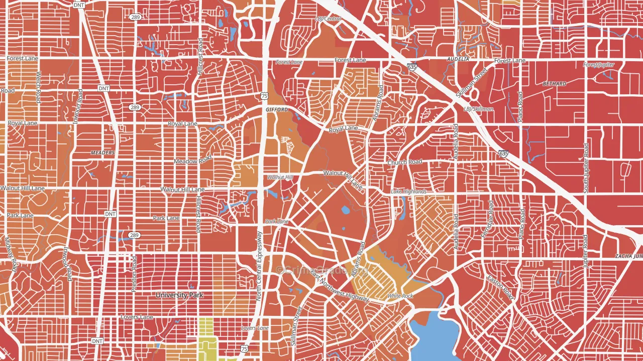 Lake Highlands, Dallas, TX Map of Vehicle Theft Rates