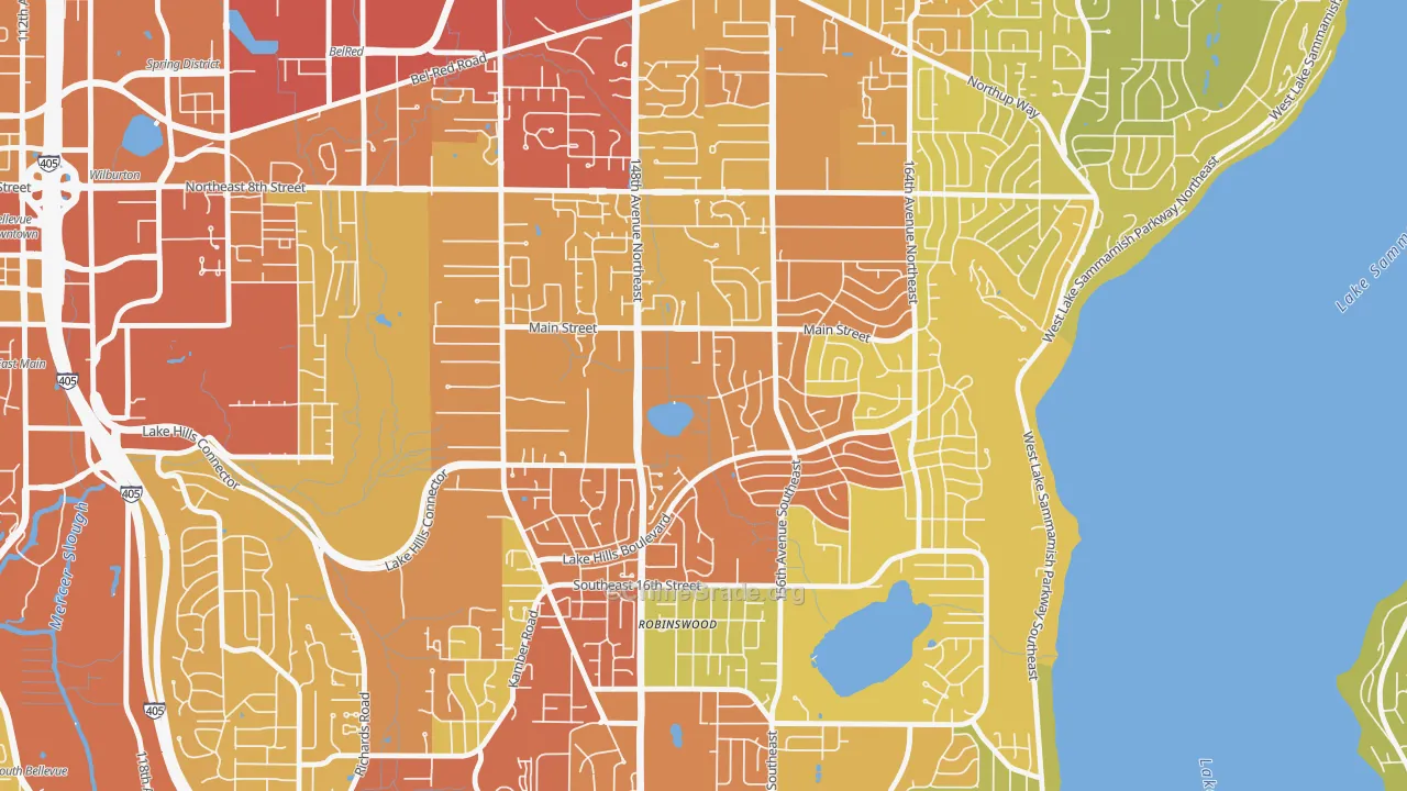 Lake Hills, Bellevue, WA Map of Vehicle Theft Rates