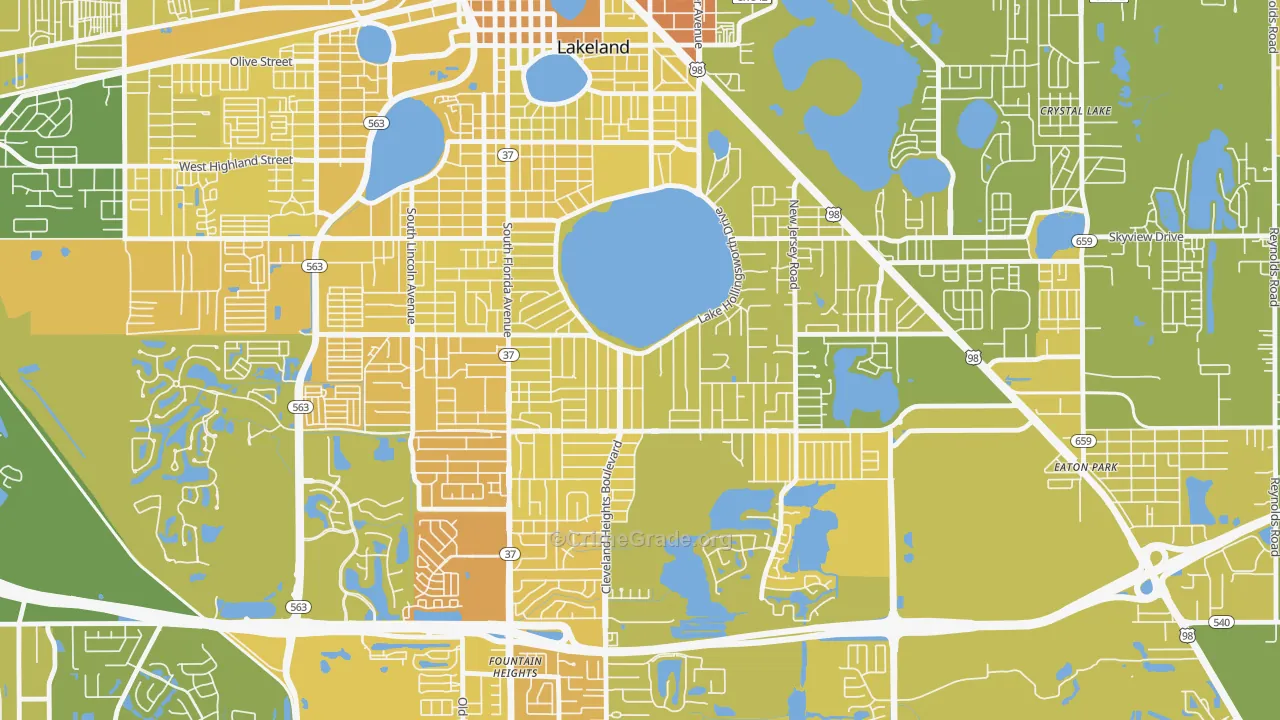 Lake Hollingsworth, Lakeland, FL Map of Vehicle Theft Rates