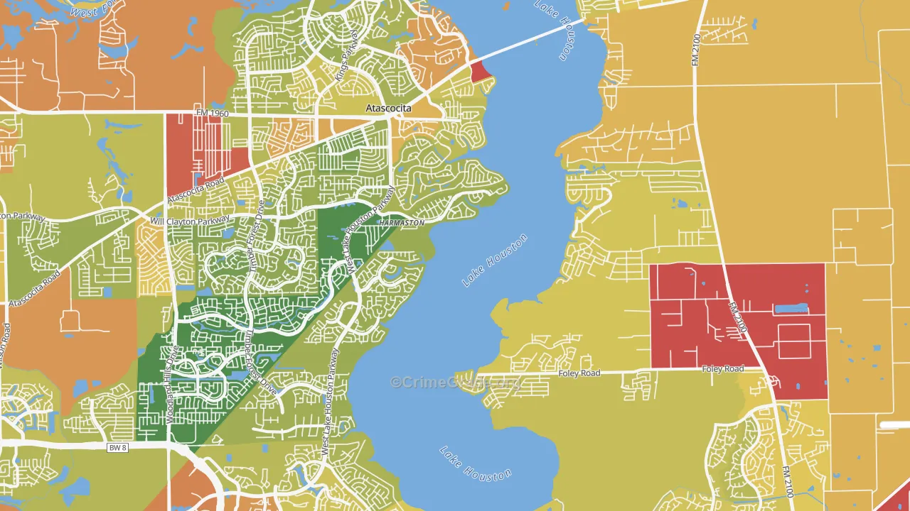 Lake Houston, Houston, TX Map of Vehicle Theft Rates