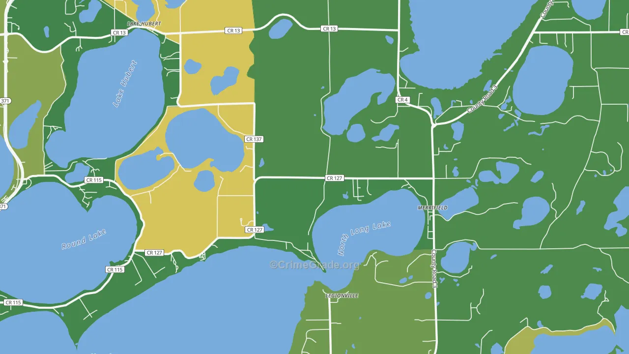 Lake Hubert, MN Map of Vehicle Theft Rates
