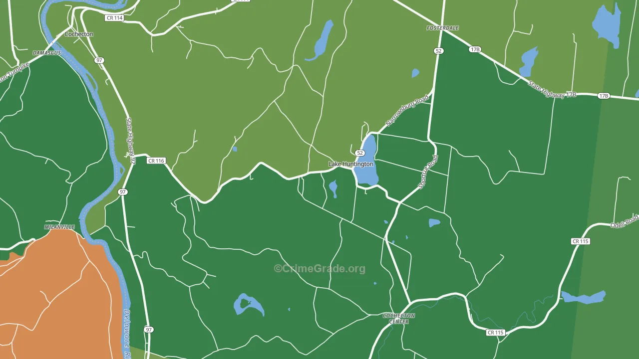Lake Huntington, NY Map of Vehicle Theft Rates