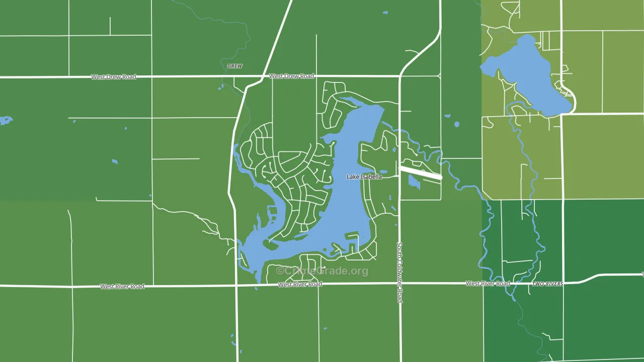 Lake Isabella, MI Map of Vehicle Theft Rates