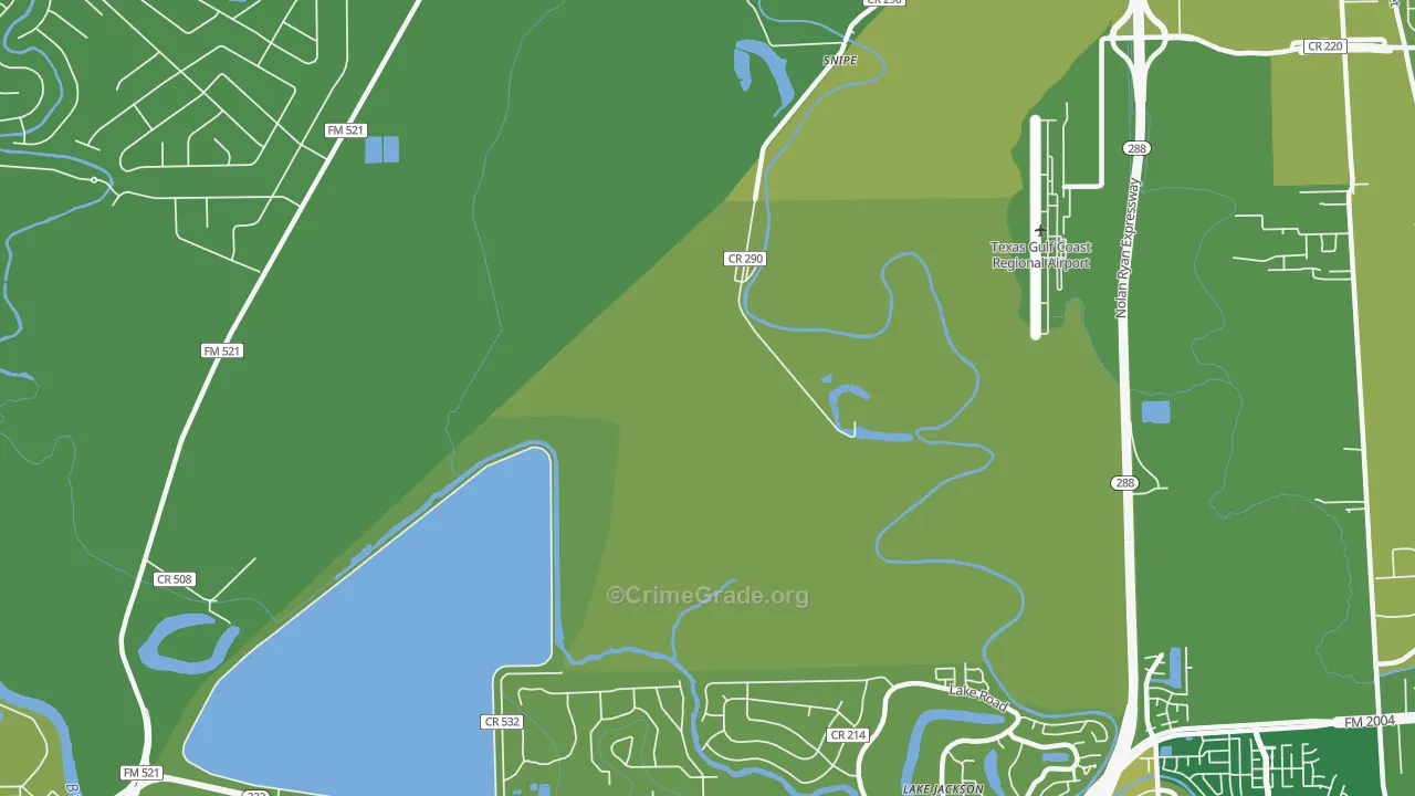 Lake Jackson Farms, TX Map of Vehicle Theft Rates