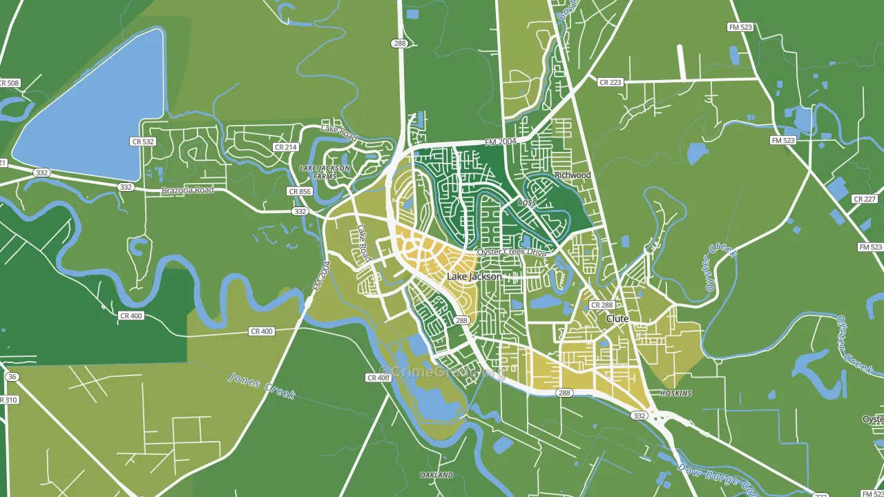 Lake Jackson, TX Map of Vehicle Theft Rates