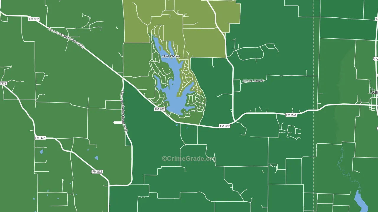 Lake Kiowa, TX Map of Vehicle Theft Rates