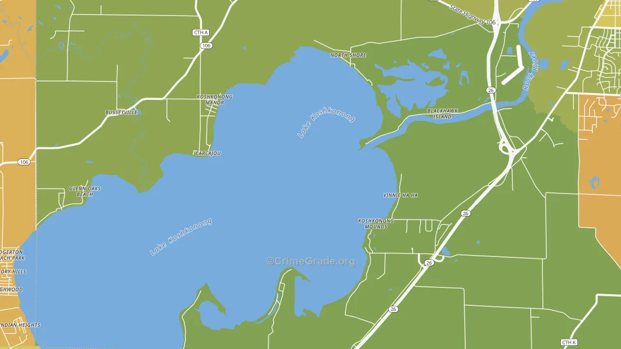 Lake Koshkonong, WI Map of Vehicle Theft Rates