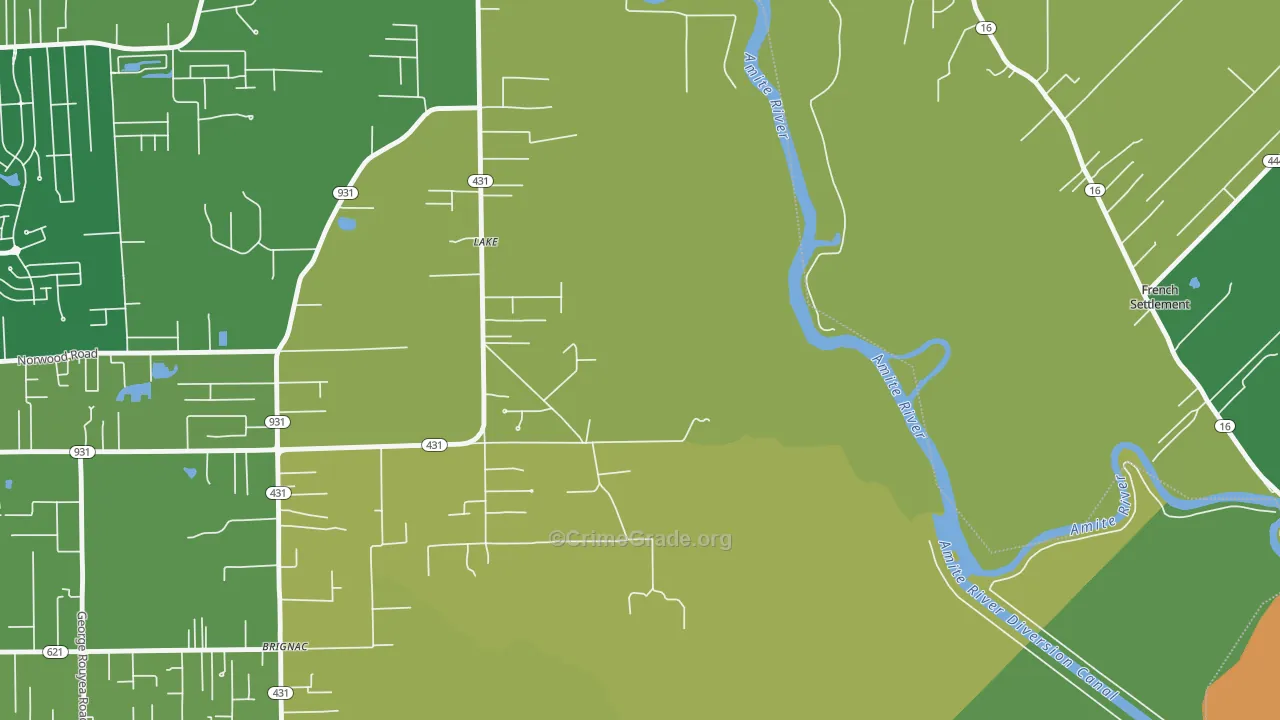 Lake, LA Map of Vehicle Theft Rates