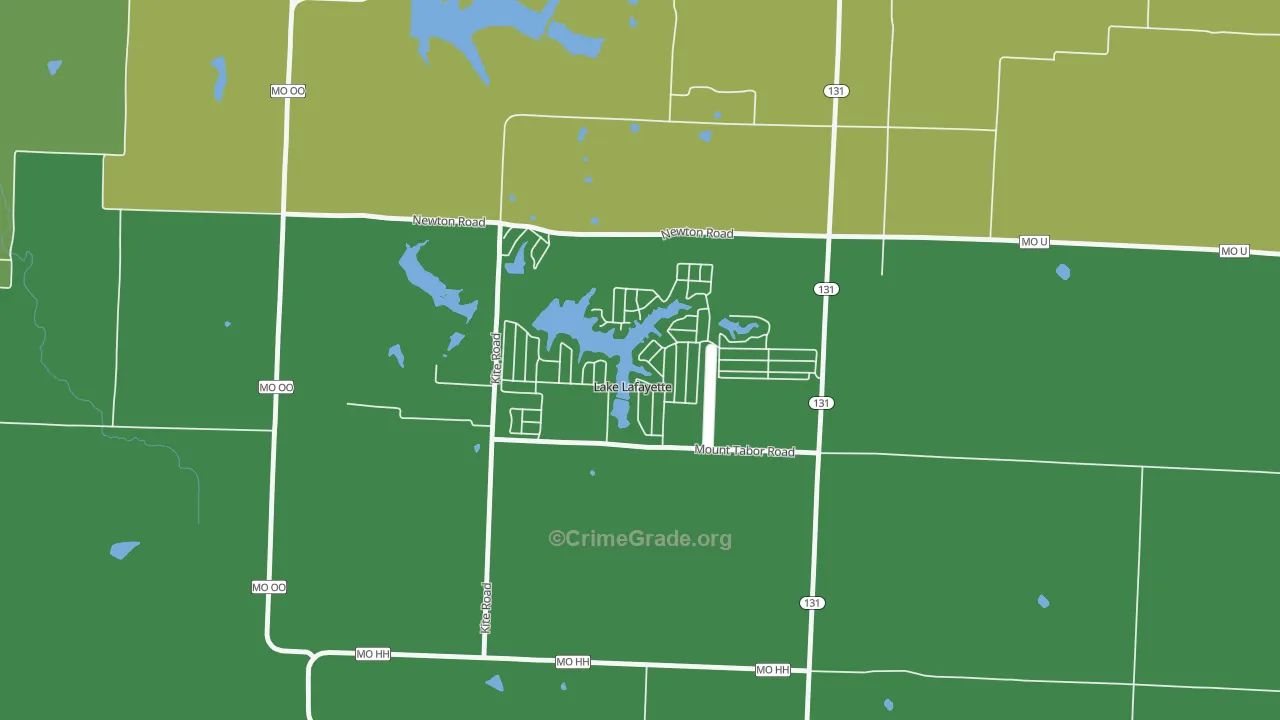 Lake Lafayette, MO Map of Vehicle Theft Rates