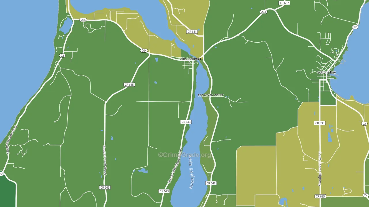 Lake Leelanau, MI Map of Vehicle Theft Rates