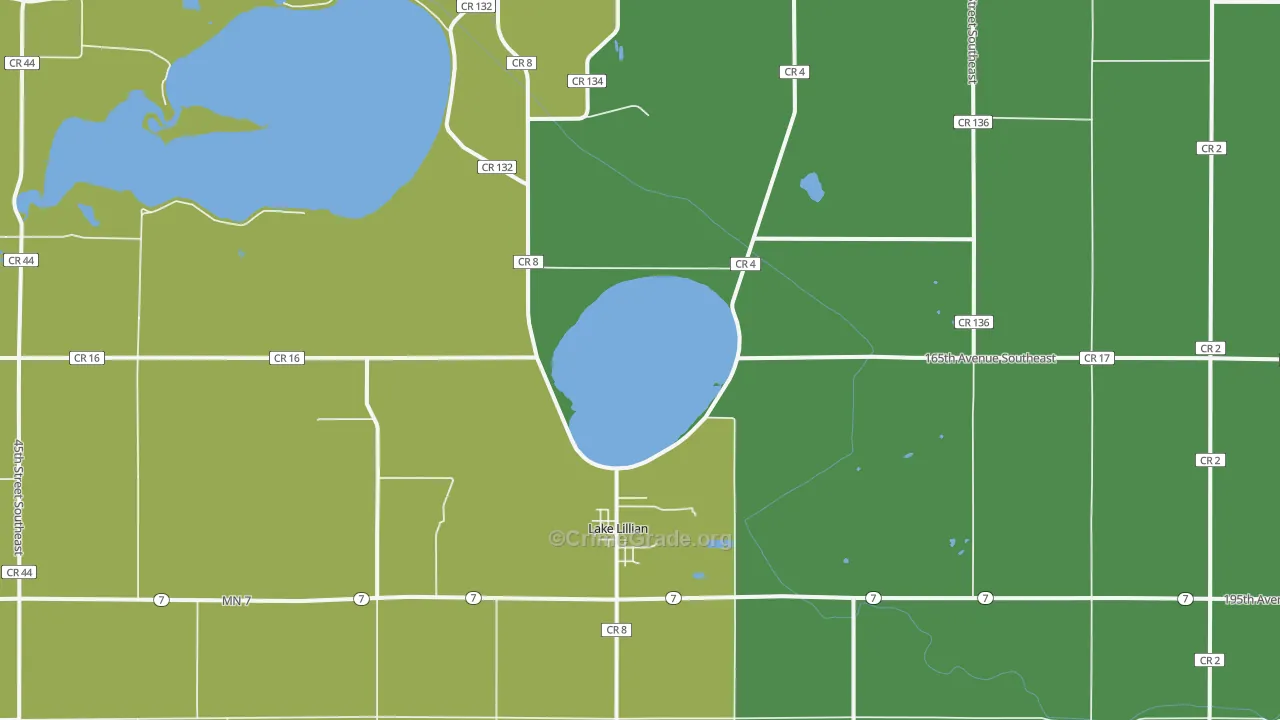 Lake Lillian, MN Map of Vehicle Theft Rates