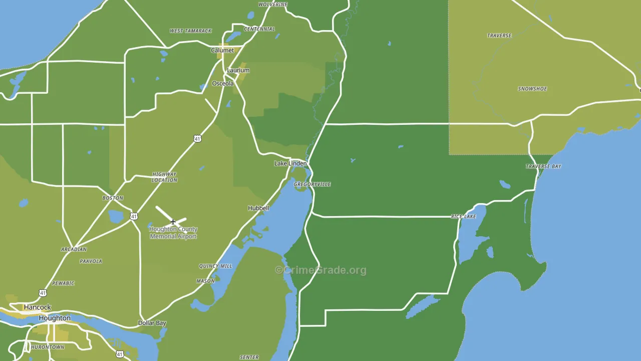 Lake Linden, MI Map of Vehicle Theft Rates