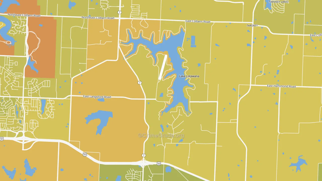Lake Lotawana, MO Map of Vehicle Theft Rates