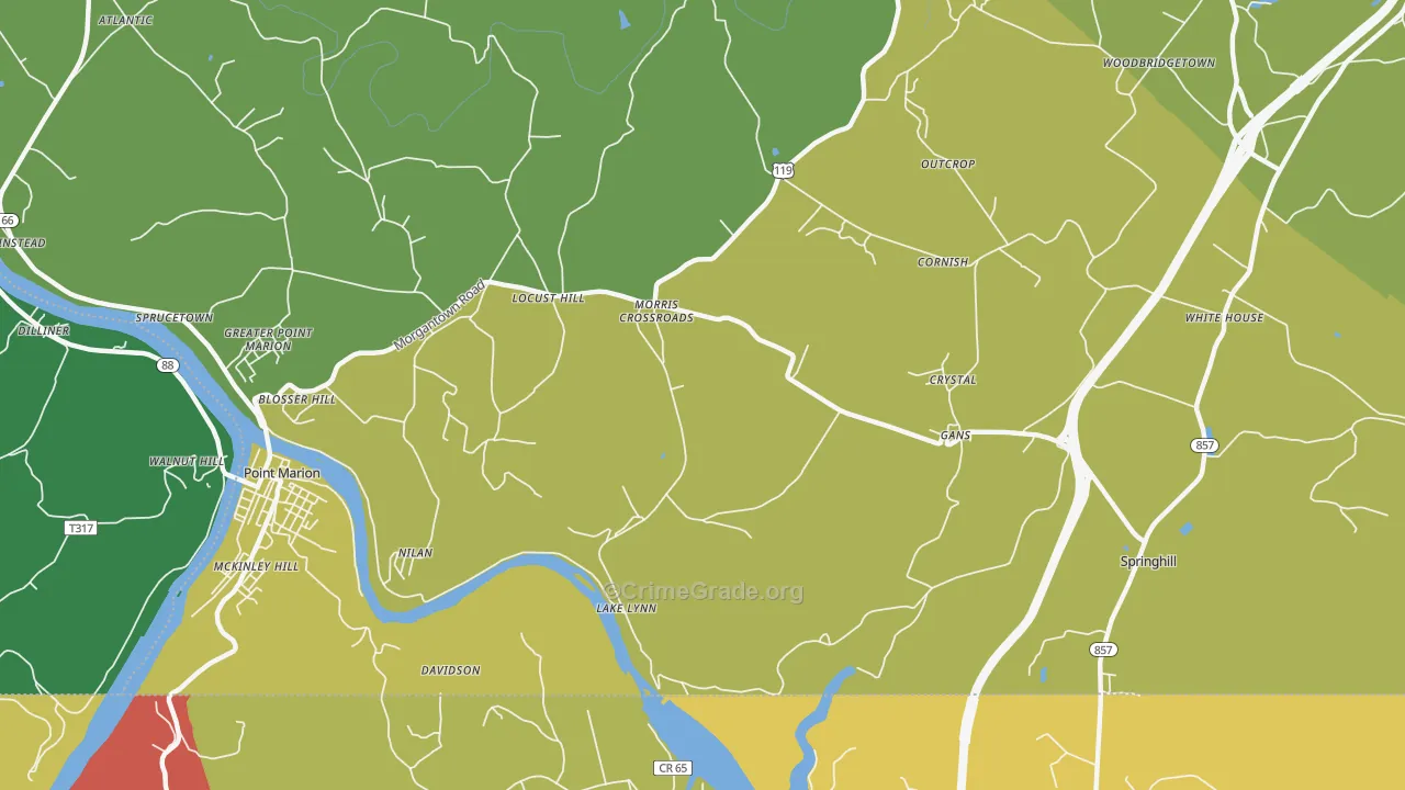 Lake Lynn, PA Map of Vehicle Theft Rates