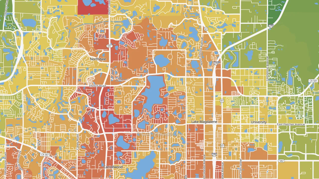 Lake Magdalene, FL Map of Vehicle Theft Rates